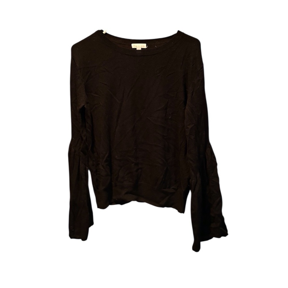 Leith Crew Neck Sweater with Bell Sleeves in Black Medium